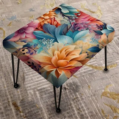 Design Art Pink And Blue Boho Paisley Playfulness - Floral Rectangle Ottoman In Blue;pink