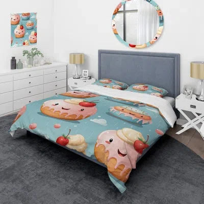 Design Art Pink And Blue Doughnut Kithchen Pattern 1 - Food Donuts Duvet Cover Set In Blue;pink