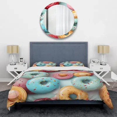 Design Art Pink And Blue Doughnut Kithchen Pattern 2 - Food Donuts Duvet Cover Set