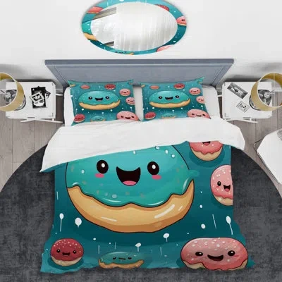 Design Art Pink And Blue Doughnut Kithchen Pattern 3 - Food Donuts Duvet Cover Set