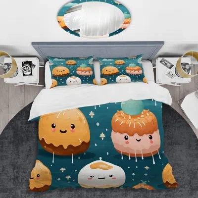 Design Art Pink And Blue Doughnut Kithchen Pattern 4 - Food Donuts Duvet Cover Set In Blue;pink