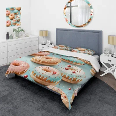 Design Art Pink And Blue Doughnut Kithchen Pattern 6 - Food Donuts Duvet Cover Set