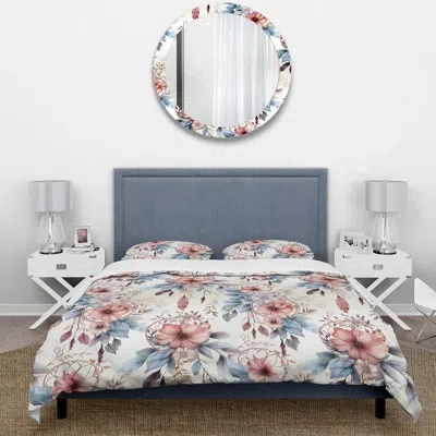 Design Art Pink And Blue Dreamcatchers Boho Pattern Iii Duvet Cover Set In Blue;pink;ivory