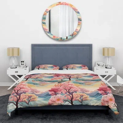 Design Art Pink And Blue Dreams Floral Landscape Dream Bedding In Blue;yellow;pink