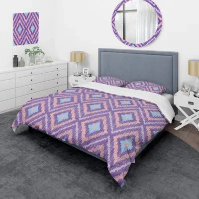 Design Art Pink And Blue Fabric Pattern Duvet Cover Set In Blue,purple,pink