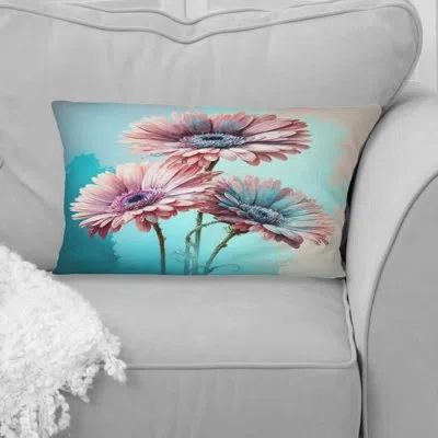 Design Art Pink And Blue Flower Gerbera Ii - Gerbera Printed Throw Pillow In Blue;pink