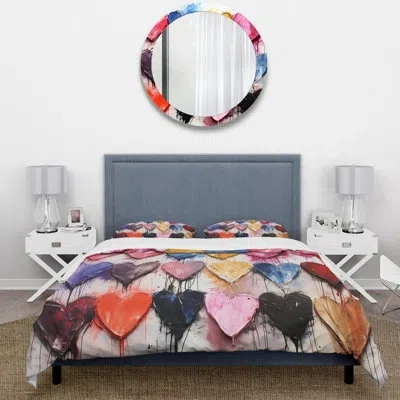Design Art Pink And Blue Heart Pop Art 2 - Pop Art Duvet Cover Set In Colorful
