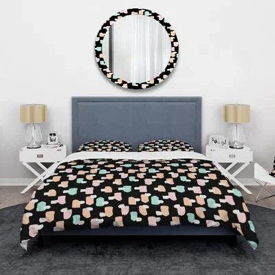 Design Art Pink And Blue Midcentury Shapes I - Mid-century Modern Duvet Cover Set - Microfiber Polyester In Black