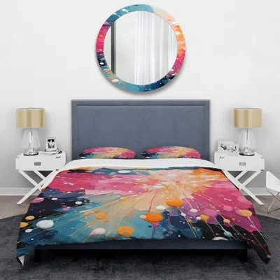 Design Art Pink And Blue Neon Pop Art Iii - Pop Art Duvet Cover Set In Blue;pink
