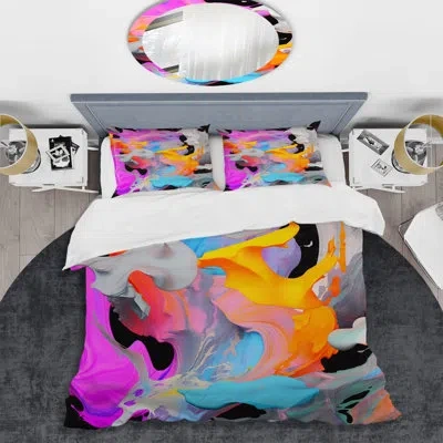 Design Art Pink And Blue Paint Fusion I - Abstract Painting Duvet Cover Set In Colorful