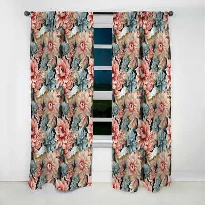 Design Art Pink And Blue Paisley Garden Dream - Damask Curtain - Blackout Damask Curtain - 1 Panels