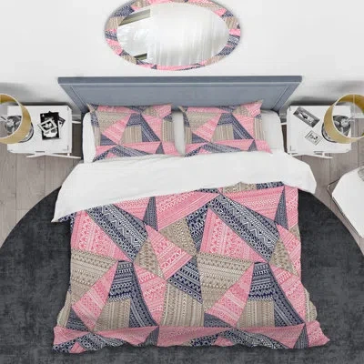 Design Art Pink And Blue Patchwork - Patterned Duvet Cover Set In Blue;pink