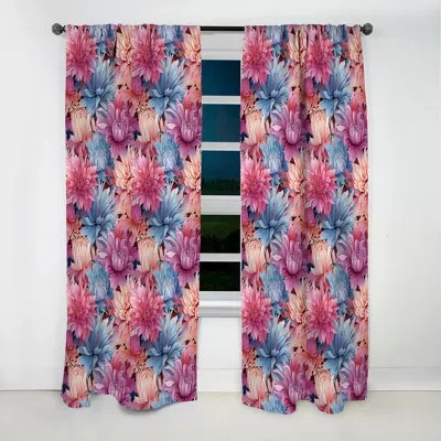 Design Art Pink And Blue Petals Floral Expression I - Floral Curtain - Blackout Curtain - 1 Panels In Blue;pink