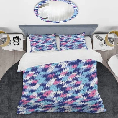 Design Art Pink And Blue Strokes Pattern - Patterned Duvet Cover Set In Pink,blue,navy