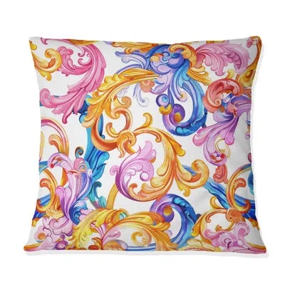 Design Art Pink And Blue Vintage Baroque Floral Glam Print - Glam Throw Pillow In Blue;pink