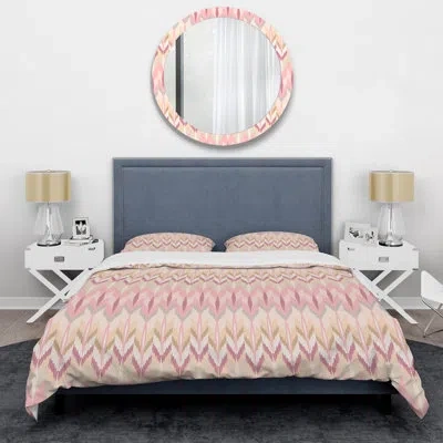 Design Art Pink And Brown Ikat Ogee - Patterned Duvet Cover Set In Pink,brown