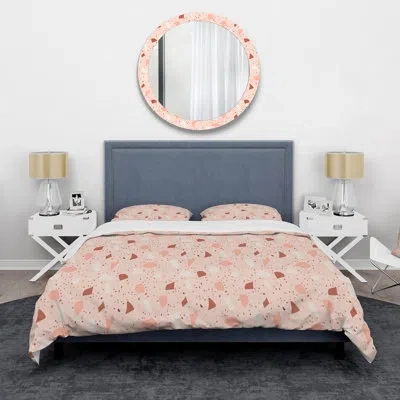 Design Art Pink And Brown Terrazzo I - Mid-century Modern Duvet Cover Set - Microfiber Polyester