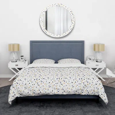 Design Art Pink And Brown Terrazzo Iv - Mid-century Modern Duvet Cover Set - Microfiber Polyester In Blue;white;cream