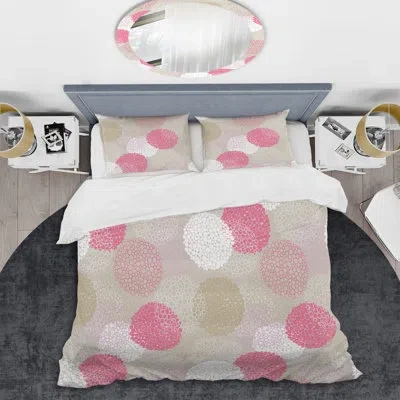 Design Art Pink And Cream Circle Pattern - Abstract Duvet Cover Set - Microfiber Polyester