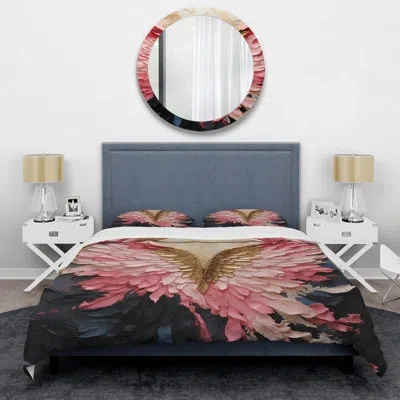Design Art Pink And Gold Angel Wings - Abstract Spirals Duvet Cover Set In Pink;gold