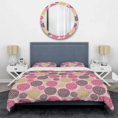 Design Art Pink And Gold Circle Pattern - Abstract Duvet Cover Set - Microfiber Polyester In Gold,pink,black