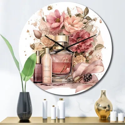 Design Art Pink & Gold Cosmetics Boho Chic Beauty Make-up V Metal Wall Clock