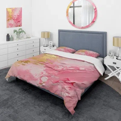 Design Art Pink And Gold Emerging Energies Iii - Abstract Duvet Cover Set In Pink;gold