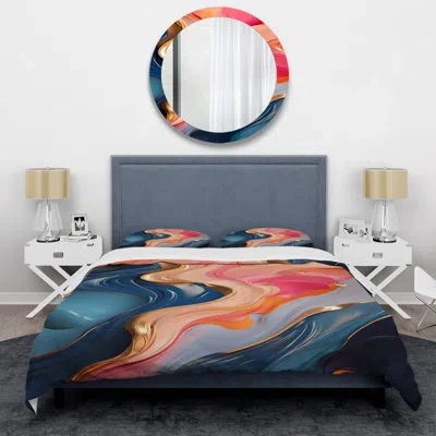 Design Art Pink And Gold Liquid Ink Abstraction  Vi - Abstract Liquid Ink Duvet Cover Set In Pink;gold
