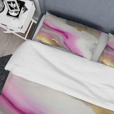 Design Art Pink And Gold Marble Abstract Ii - Abstract Marble Duvet Cover Set - Microfiber Polyester In Pink;gold