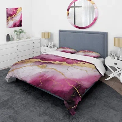 Design Art Pink And Gold Marble Essence Ii - Abstract Marble Duvet Cover Set In Pink;gold