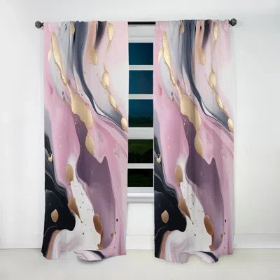 Design Art Pink And Gold Mysterious Marble V - Abstract Marble Curtain - Velvet Room Darkening - 1 Panel In Pink;gold