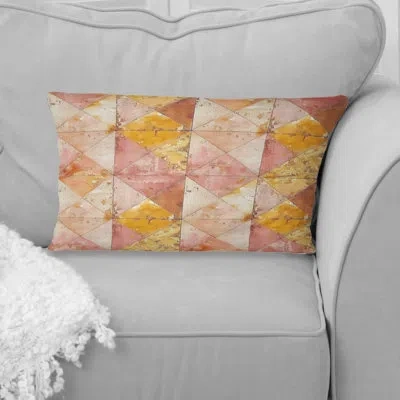Design Art Pink And Gold Rustic Tile Iv - Farmhouse Pillow In Pink;gold