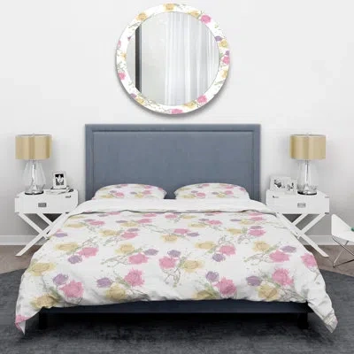 Design Art Pink And Gold Tulips - Cabin & Lodge Duvet Cover Set In Pink,yellow,white