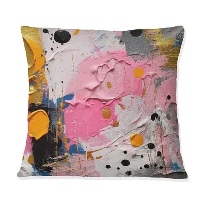 Design Art Pink And Grey Geometric I - Abstract Geometric Printed Throw Pillow In Gray;pink