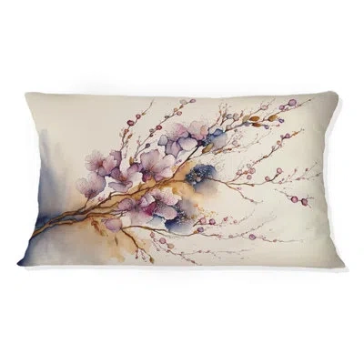 Design Art Pink And Plum Cherry Blossom Branch Iii - Cherry Blossom Printed Throw Pillow In Beige;pink