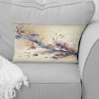 Design Art Pink And Plum Cherry Blossom Branch Iv - Cherry Blossom Printed Throw Pillow In Beige;pink