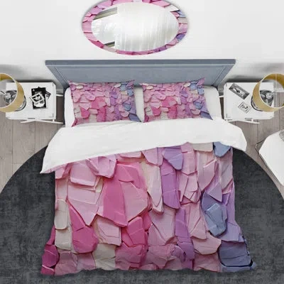 Design Art Pink And Purple Dynamic Paint - Abstract Geometric Duvet Cover Set In Pink;purple
