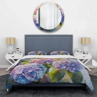 Design Art Pink And Purple Hydrangea Sunset - Hydrangea Duvet Cover Set