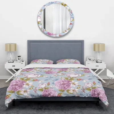 Design Art Pink And Purple Roses Duvet Cover Set In Pink,blue,green