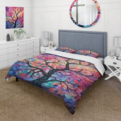 Design Art Pink And Purple Tree Essence I - Tree Duvet Cover Set In Blue;pink