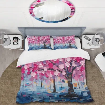 Design Art Pink And Purple Tree Essence Iv - Tree Duvet Cover Set In Blue;pink