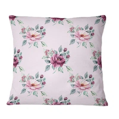 Design Art Pink And Red Spring Flowers On Pink - Patterned Printed Throw Pillow In Green;pink
