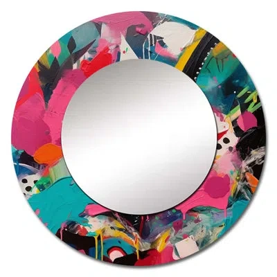Design Art Pink And Turquoise Abstract Enigma Ii - Abstract Mirror, Modern Decorative Wall Mirror, Printed Meta