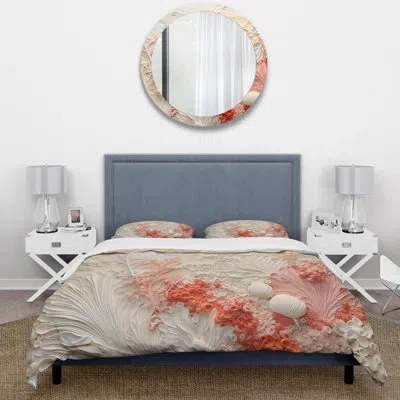 Design Art Pink And White Coastal Coral Collage V - Coastal Coral Under Water Duvet Cover Set In Cream