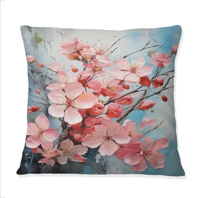 Design Art Pink Apple Blossom Collage Iii - Apple Blossom Printed Throw Pillow In Blue;pink