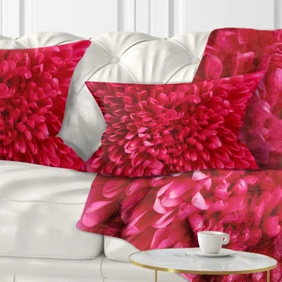 Design Art Pink Aster Flower Petals Close Up - Floral Printed Throw Pillow