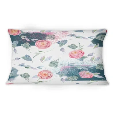 Design Art Pink Beautiful Roses Green Leaves Briar Berries - Patterned Printed Throw Pillow 1