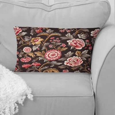 Design Art Pink Black Blooming Daisy Gardens I - Modern Lumbar Pillow In Black;pink