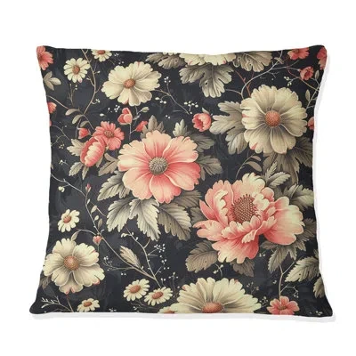 Design Art Pink Black Blooming Daisy Gardens Ii - Modern Throw Pillow In Black;pink