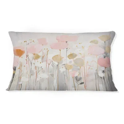 Design Art Pink Blossoming Garden - Abstract Botanicals Printed Throw Pillow In Gray;pink